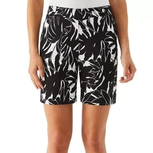 Rafaella Women's Shorts 4 Stretch Pull On Bermuda Shorts Black White Print 4 - Picture 1 of 9