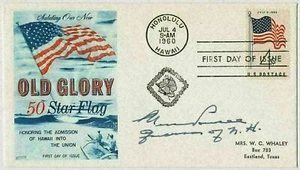 US FDC #1153 Flag 50 Stars 1960, Hawaii - Govenor Wesley Powell, New Hampshire  - Picture 1 of 4