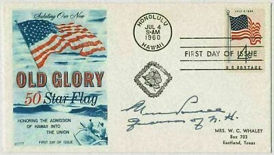 US FDC #1153 Flag 50 Stars 1960, Hawaii - Govenor Wesley Powell, New Hampshire  - Image 1 of 4