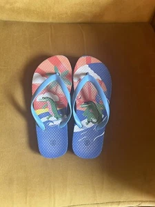 Boys Blue Boden Flip Flops Size 32/13. Barely Worn. Cool Dinosaur Print - Picture 1 of 3