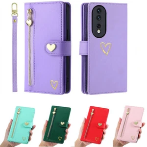 Zipper Love Heart Wallet Phone Case for Huawei Nova 12 11 10 9 8i 8 7 6 Magic 5 - Picture 1 of 18
