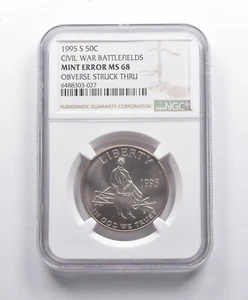 Error MS68 1995-S Civil War Commememorative Half Dollar OBV Strk Thru NGC *8783 - Picture 1 of 3