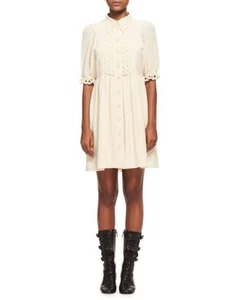 CHLOE - Crepe de Chine Ösenborte Minikleid beige 12 US/48 FR NEU $ 1975 - Bild 1 von 2