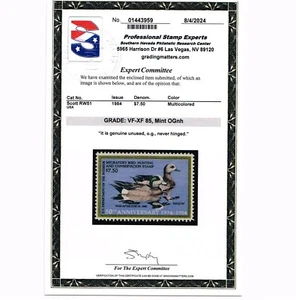 EXCELLENT GENUINE SCOTT #RW51 MINT PRISTINE OG NH PSE CERT GRADED VF-XF 85 - Picture 1 of 3