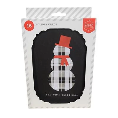Christmas Snowman Greeting Card Set Green Inspired Black Plaid 16 Count - Image 1 of 3