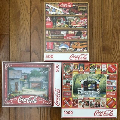 Lot Of 3 Coca-Cola Puzzles - 500 & 1000 Piece - COMPLETE! - Image 1 of 4