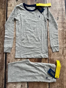 POLO RALPH LAUREN LONG SLEEVE PAJAMA SET GRAY NAVY BOYS SIZE 14 NEW $55 - Picture 1 of 5