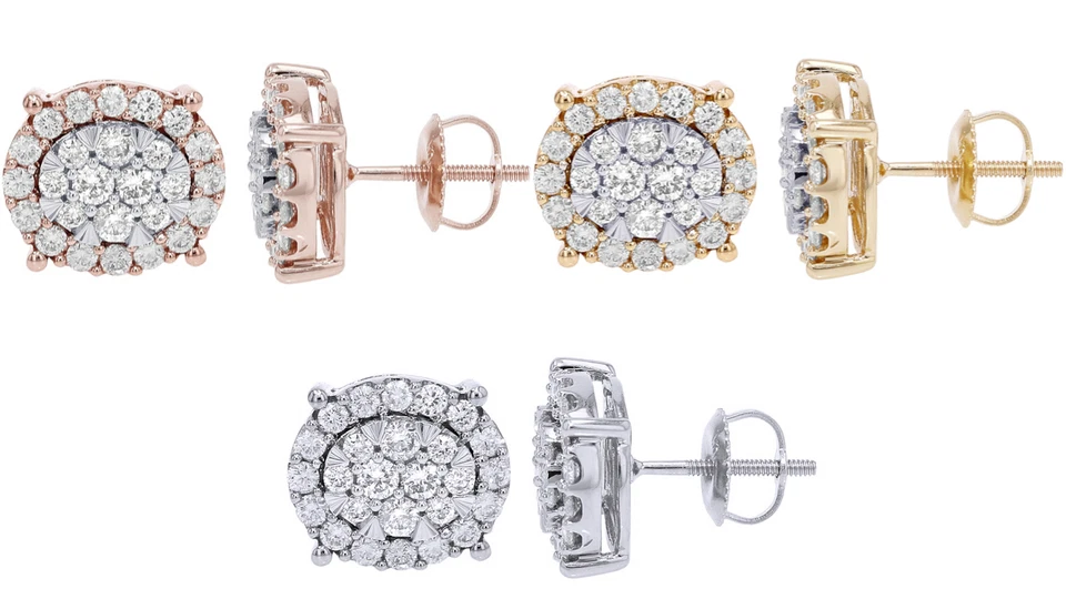 Aretes con racimo de diamantes reales de 0,6 quilates de oro de 10 quilates Foto 1 de 4