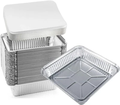 Aluminium Foil Trays Silver Rectangular Disposable Containers 9" x 9" x 2" - Image 1 of 4