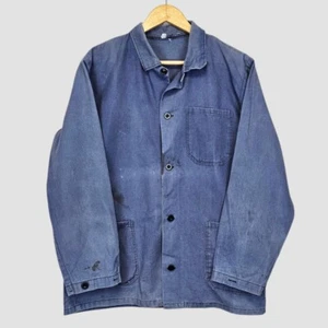 Abrigo de sarga francesa de colección azul de trabajo vestimenta artesanal azul chaqueta M - Imagen 1 de 4