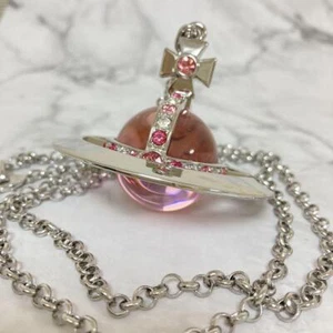 Vivienne Westwood Medium Orb Necklace Pendant Pink Silver Top 6.5cm With Pouch - Picture 1 of 24