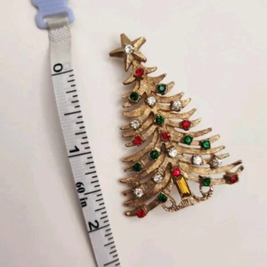 Vtg Rhinestone Goldtone Christmas Xmas Tree Brooch Pin 2" EUC - Picture 1 of 3