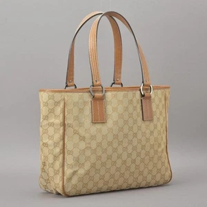 Auth GUCCI GG Canvas Leather Tote Bag handbag Beige Brown 113017 Japan Used - Picture 1 of 24