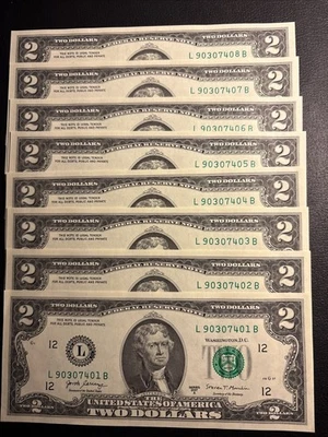 100 Brand New Consecutive $2 Bills! Raised Serial Number Errors On 98 Of The 100 - Image 1 of 3