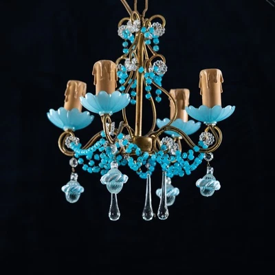 Vintage Italian Blue Opaline Glass and Crystal Chandelier beads flowers drops - Image 1 of 4