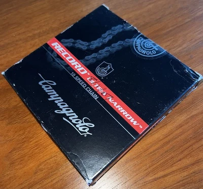 ¡NUEVO! Cadena Campagnolo Record ultra estrecha de 10 velocidades plateada 114 eslabones + pasador de instalación Foto 1 de 4