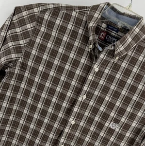 CHAPS M Shirt Mens Brown White Plaid Button Down "Easy Care" Long Sleeve - Picture 1 of 7