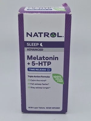 Natrol Advanced Sleep мелатонин + 5-HTP, 60 двухслойных таблеток  - Изображение 1 из 4