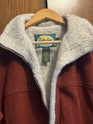 Cabelas Women’s Medium Sherpa Lined Coat Faux Suede Maroon Coat - Image 1 of 4
