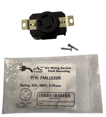 AC WORKS FML1620R 20A 480V 3 Phase Flush Mounting L16-20R 4-pin NWT - Image 1 of 4
