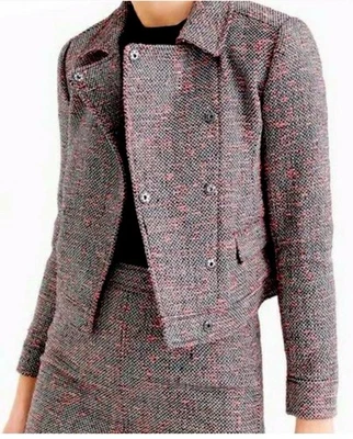 J.Crew Tweed Cropped Moto Jacket, Size 8, Black & White Neon Red, Fall Preppy - Image 1 of 4