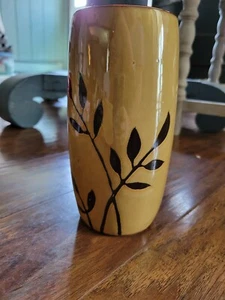 Vase Brown Beige Leaves Stems 7x4 Ceramic Glazed Nature Woods Rustic - Picture 1 of 6