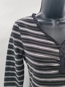Tommy Hilfiger Girls M Top Black White Green Stripes Long Sleeve Rhinestone "TH" - Picture 1 of 13