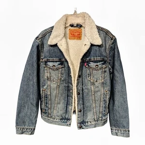 Levis Strauss Men's Premium Sherpa Lined Denim Jean Jacket Size Small Blue New - Picture 1 of 18