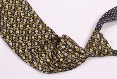 Gravata Gianni Versace Vintage Anos 90 Anos 80 Ouro Azul Estampa Geométrica Seda - Imagem 1 de 4