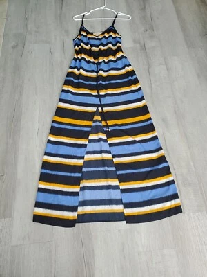 Maxi Vestido Michael Kors Azul a Rayas Sin Mangas Sin Mangas Abertura Frontal Foto 1 de 4