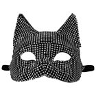  Rhinestone Cat Mask Halloween Party Mask Half-face Cat Shape Mask Masquerade