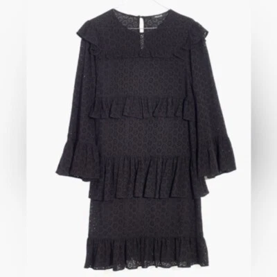 Mini Vestido Boho Madewell Para Mujer Negro Ojales Nenúfar con Volantes en Niveles Talla 10 Foto 1 de 4
