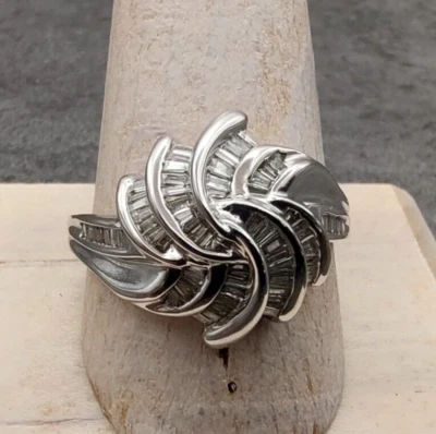 Estate Heng Ngai HN 14K White Gold Baguette Diamond Pinwheel Ring Sz 10.5 - Image 1 of 4