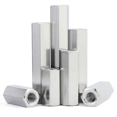 THREADED SLEEVE HEX ROD BAR STUD HEXAGON CONNECTOR NUT LONG NUTS M3 TO M24 - Image 1 of 4
