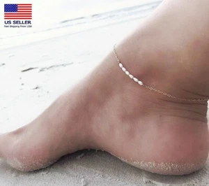Mode Frauen handgewebt ovale Perlen Fußkettchen Retro Fußkette einfacher Stil 0590 - Bild 1 von 3