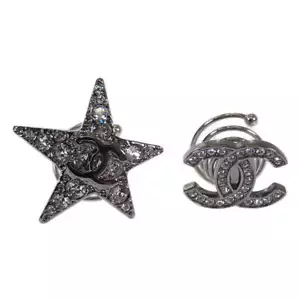 CHANEL Accessory Coco Mark Silver Rhinestone Used - Picture 1 of 10