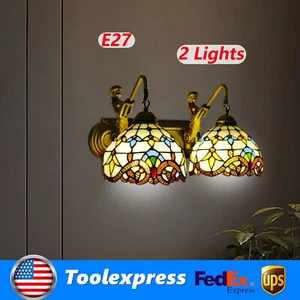 2 Lights Tiffany Style Stained Glass Wall Light Mermaid Vanity Wall Sconce Lamp - Picture 1 of 13