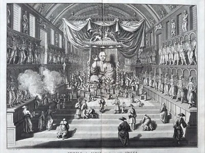 Japan Japon Buddha Tempel temple ceremony Götter Kult copper engraving 1726 - Bild 1 von 3