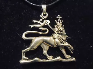 EINZIGARTIGE MESSING RASTA LÖWE VON JUDA mit 27" schwarzer Kette Bronze Halskette großer Anhänger - Bild 1 von 8