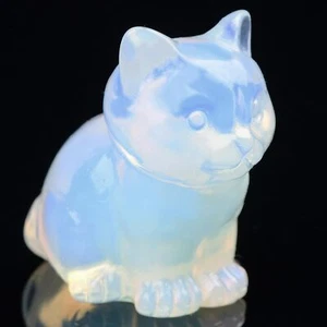 White Opalite Cat Crystal Statues, Healing Kitty Figurine  - Picture 1 of 6