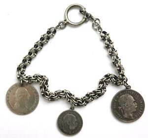 Silber-Münzkette, Taschenuhrkette, Franz Joseph I, Joseph II.