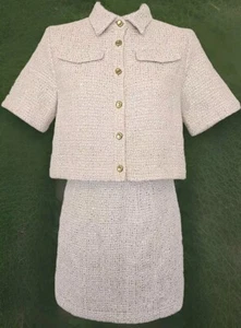 Petal And Pup Blair tweed Skirt And Crop Top Set Size S OFF WHITE Gold - Picture 1 of 5