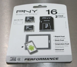 PNY 16GB Performance Class 4 microSDHC Memory Card With Adapter 2 Pack NEW - Picture 1 of 5