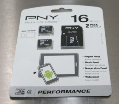 PNY 16GB Performance Class 4 microSDHC Memory Card With Adapter 2 Pack NEW - Image 1 of 4