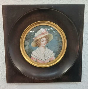 Antike französische Ormolu handbemalte signierte Miniatur vergoldete Bronze & Holz - 53/4"x53/4" - Bild 1 von 12