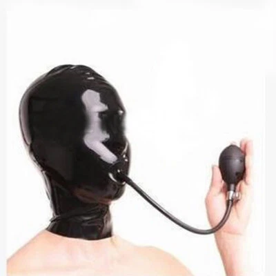 Latex Hood with Gag Open Nose Back Zipper Rubber Club Mask - Image 1 of 4