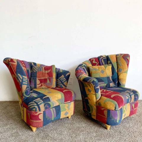 Postmodern Multi Composed Ascending Clam Shell Barrel Chairs Cover
