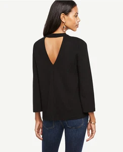 Ann Taylor -  XS Black Mock Neck with Back Cutout Top Blouse $59.50 (40B&C) - Picture 1 of 4