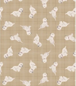 HALF METRE A WALK IN THE GLEN WESTIE DOGS COTTON QUILTING FABRIC LEWIS & IRENE - Picture 1 of 1