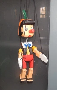 Vintage Pinocchio Marionette Hand Carved and Painted Wooden String Puppet Doll - Picture 1 of 10